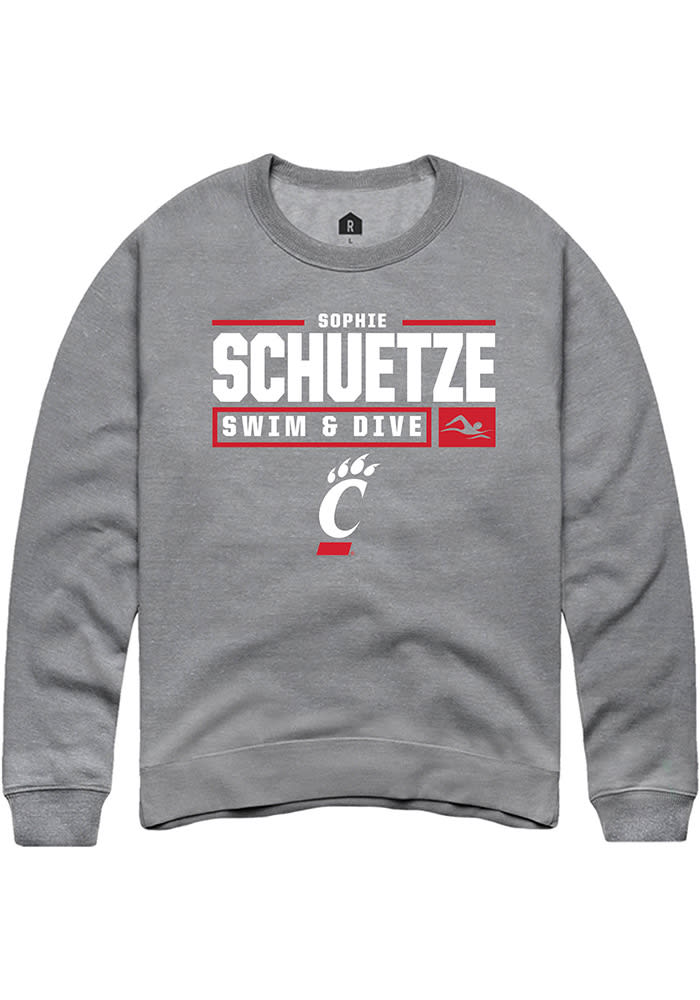 Sophie Schuetze Rally Cincinnati Bearcats Mens Grey NIL Stacked Box Long Sleeve Crew Sweatshirt