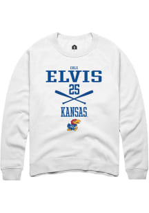Cole Elvis  Rally Kansas Jayhawks Mens White NIL Sport Icon Long Sleeve Crew Sweatshirt
