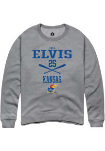 Cole Elvis  Rally Kansas Jayhawks Mens Grey NIL Sport Icon Long Sleeve Crew Sweatshirt