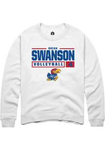 Rhian Swanson  Rally Kansas Jayhawks Mens White NIL Stacked Box Long Sleeve Crew Sweatshirt