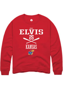 Cole Elvis  Rally Kansas Jayhawks Mens Red NIL Sport Icon Long Sleeve Crew Sweatshirt