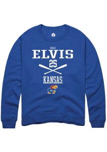 Cole Elvis  Rally Kansas Jayhawks Mens Blue NIL Sport Icon Long Sleeve Crew Sweatshirt