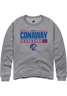 Billy Conaway  Rally Kansas Jayhawks Mens Grey NIL Stacked Box Long Sleeve Crew Sweatshirt