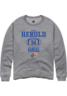 Blake Herold  Rally Kansas Jayhawks Mens Grey NIL Sport Icon Long Sleeve Crew Sweatshirt