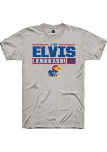 Cole Elvis  Kansas Jayhawks Ash Rally NIL Stacked Box Short Sleeve T Shirt
