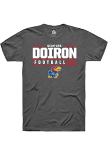 Deon-Dre Doiron  Kansas Jayhawks Dark Grey Rally NIL Stacked Box Short Sleeve T Shirt