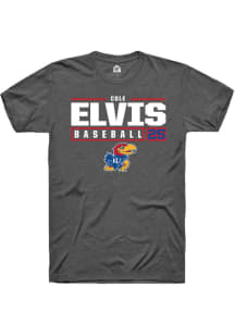 Cole Elvis  Kansas Jayhawks Grey Rally NIL Stacked Box Short Sleeve T Shirt
