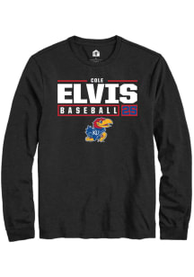 Cole Elvis  Kansas Jayhawks Black Rally NIL Stacked Box Long Sleeve T Shirt