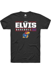 Cole Elvis  Kansas Jayhawks Black Rally NIL Stacked Box Short Sleeve T Shirt