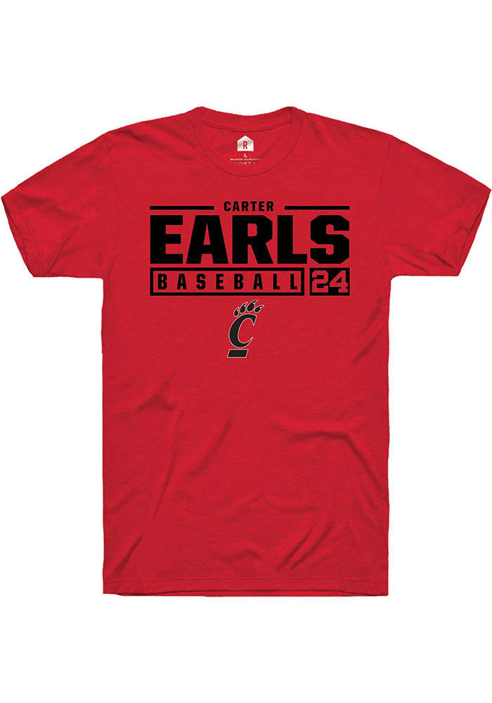 Carter Earls Cincinnati Bearcats Black Rally NIL Stacked Box Short Sleeve T Shirt