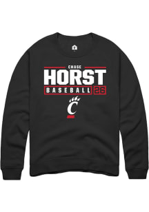 Chase Horst  Rally Cincinnati Bearcats Mens Black NIL Stacked Box Long Sleeve Crew Sweatshirt