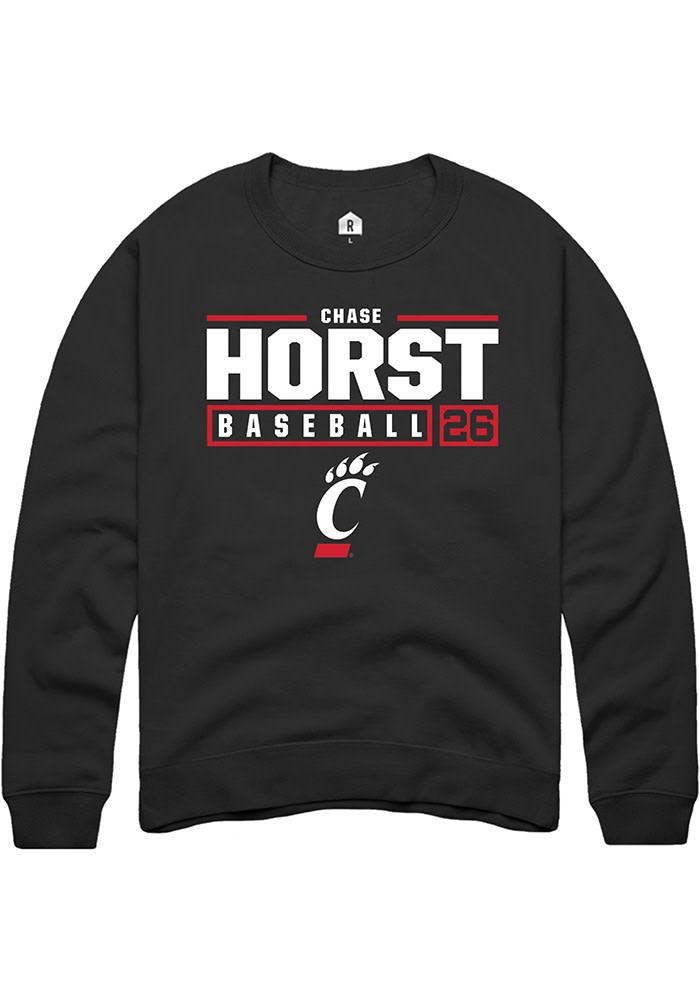 Chase Horst Rally Cincinnati Bearcats Mens Black NIL Stacked Box Long Sleeve Crew Sweatshirt