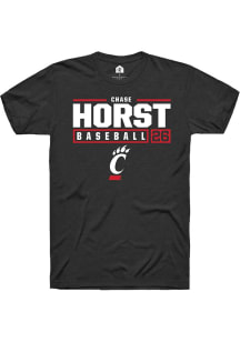 Chase Horst  Cincinnati Bearcats Black Rally NIL Stacked Box Short Sleeve T Shirt