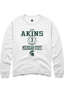 Jaden Akins  Rally Michigan State Spartans Mens White NIL Sport Icon Long Sleeve Crew Sweatshirt