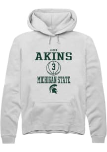 Jaden Akins  Rally Michigan State Spartans Mens White NIL Sport Icon Long Sleeve Hoodie
