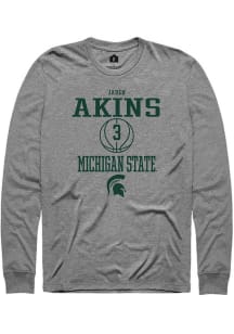 Jaden Akins  Michigan State Spartans Grey Rally NIL Sport Icon Long Sleeve T Shirt