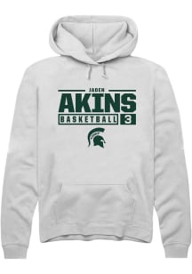 Jaden Akins  Rally Michigan State Spartans Mens White NIL Stacked Box Long Sleeve Hoodie