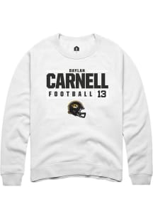 Daylan Carnell  Rally Missouri Tigers Mens White NIL Stacked Box Long Sleeve Crew Sweatshirt