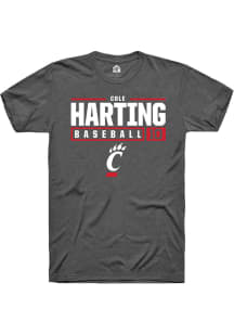Cole Harting  Cincinnati Bearcats Dark Grey Rally NIL Stacked Box Short Sleeve T Shirt