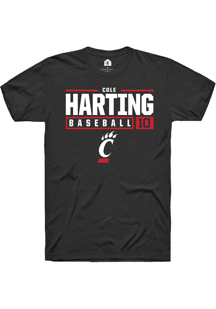 Cole Harting Cincinnati Bearcats Black Rally NIL Stacked Box Short Sleeve T Shirt