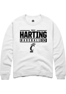 Cole Harting  Rally Cincinnati Bearcats Mens White NIL Stacked Box Long Sleeve Crew Sweatshirt