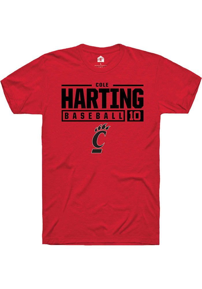 Cole Harting Cincinnati Bearcats Red Rally NIL Stacked Box Short Sleeve T Shirt