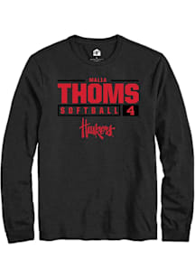 Malia Thoms  Nebraska Cornhuskers Black Rally NIL Stacked Box Long Sleeve T Shirt