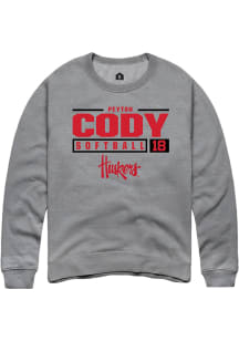 Peyton Cody  Rally Nebraska Cornhuskers Mens Grey NIL Stacked Box Long Sleeve Crew Sweatshirt