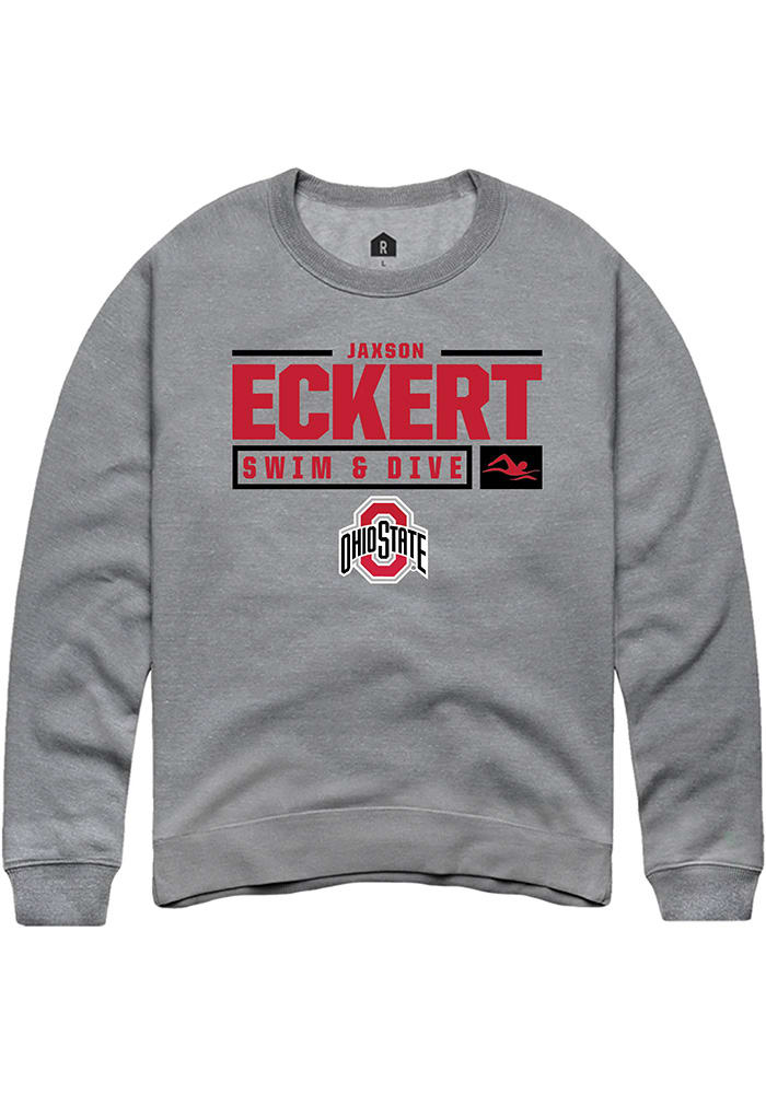 Jaxson Eckert  Rally Ohio State Buckeyes Mens Graphite NIL Stacked Box Long Sleeve Crew Sweatshi..