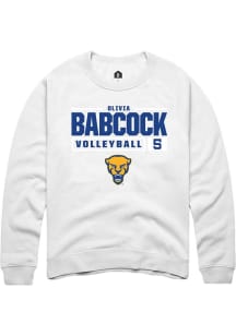 Olivia Babcock Rally Mens White Pitt Panthers NIL Stacked Box Crew Sweatshirt