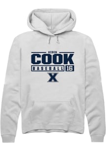 Aiden Cook  Rally Xavier Musketeers Mens White NIL Stacked Box Long Sleeve Hoodie