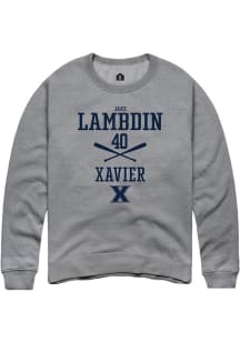 Jake Lambdin  Rally Xavier Musketeers Mens Graphite NIL Sport Icon Long Sleeve Crew Sweatshirt