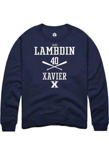 Jake Lambdin  Rally Xavier Musketeers Mens Navy Blue NIL Sport Icon Long Sleeve Crew Sweatshirt