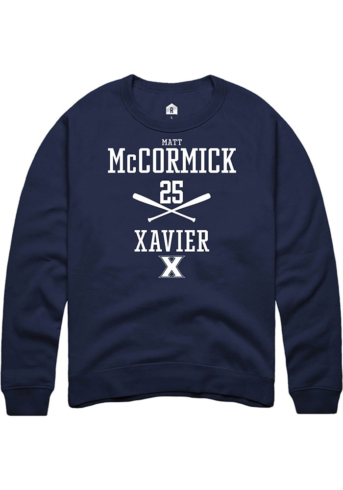 Matt McCormick  Rally Xavier Musketeers Mens Navy Blue NIL Sport Icon Long Sleeve Crew Sweatshir..