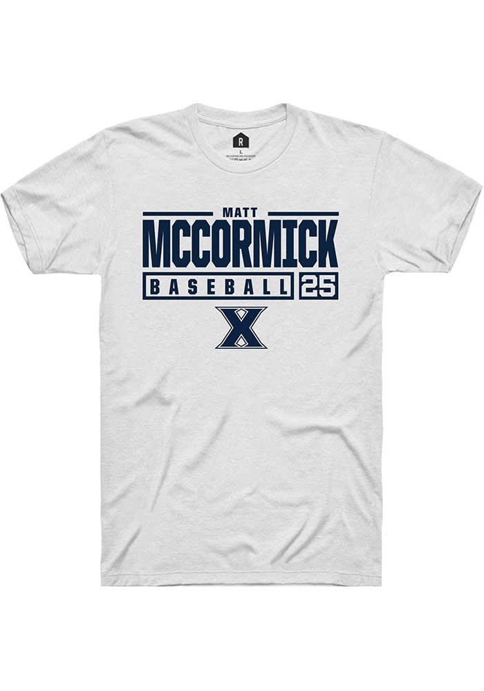 Matt McCormick  Xavier Musketeers White Rally NIL Stacked Box Short Sleeve T Shirt