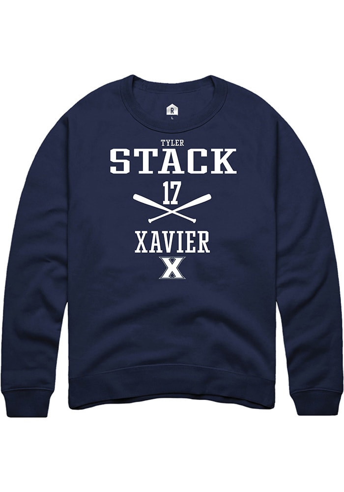 Tyler Stack  Rally Xavier Musketeers Mens Navy Blue NIL Sport Icon Long Sleeve Crew Sweatshirt