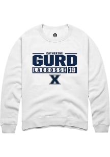 Catherine Gurd  Rally Xavier Musketeers Mens White NIL Stacked Box Long Sleeve Crew Sweatshirt