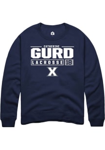 Catherine Gurd  Rally Xavier Musketeers Mens Navy Blue NIL Stacked Box Long Sleeve Crew Sweatshi..