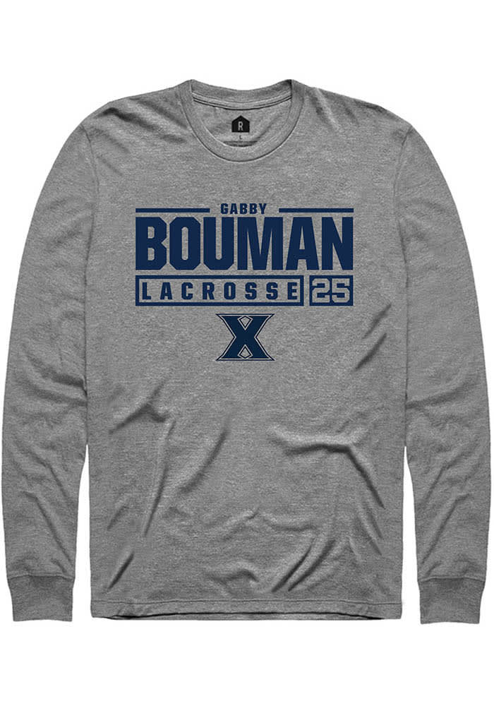 Gabby Bouman  Xavier Musketeers Graphite Rally NIL Stacked Box Long Sleeve T Shirt