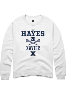 Lily Hayes  Rally Xavier Musketeers Mens White NIL Sport Icon Long Sleeve Crew Sweatshirt