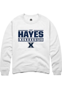 Lily Hayes  Rally Xavier Musketeers Mens White NIL Stacked Box Long Sleeve Crew Sweatshirt