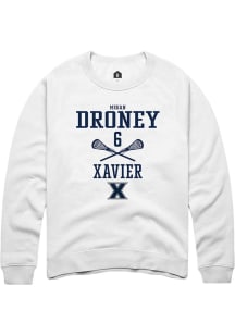 Megan Droney  Rally Xavier Musketeers Mens White NIL Sport Icon Long Sleeve Crew Sweatshirt