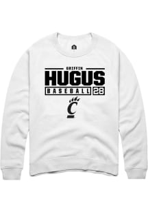 Griffin Hugus  Rally Cincinnati Bearcats Mens White NIL Stacked Box Long Sleeve Crew Sweatshirt