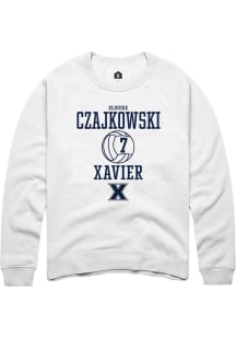 Elouise Czajkowski  Rally Xavier Musketeers Mens White NIL Sport Icon Long Sleeve Crew Sweatshir..