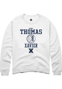 Quinci Thomas  Rally Xavier Musketeers Mens White NIL Sport Icon Long Sleeve Crew Sweatshirt