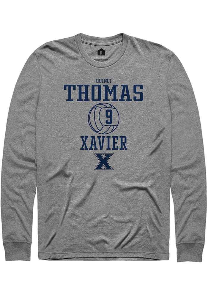 Quinci Thomas  Xavier Musketeers Grey Rally NIL Sport Icon Long Sleeve T Shirt