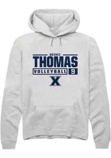 Quinci Thomas  Rally Xavier Musketeers Mens White NIL Stacked Box Long Sleeve Hoodie