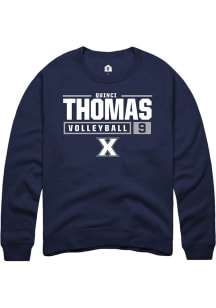 Quinci Thomas  Rally Xavier Musketeers Mens Navy Blue NIL Stacked Box Long Sleeve Crew Sweatshir..