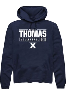 Quinci Thomas  Rally Xavier Musketeers Mens Navy Blue NIL Stacked Box Long Sleeve Hoodie