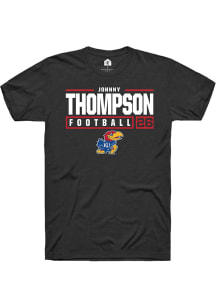 Johnny Thompson  Kansas Jayhawks Black Rally NIL Stacked Box Short Sleeve T Shirt